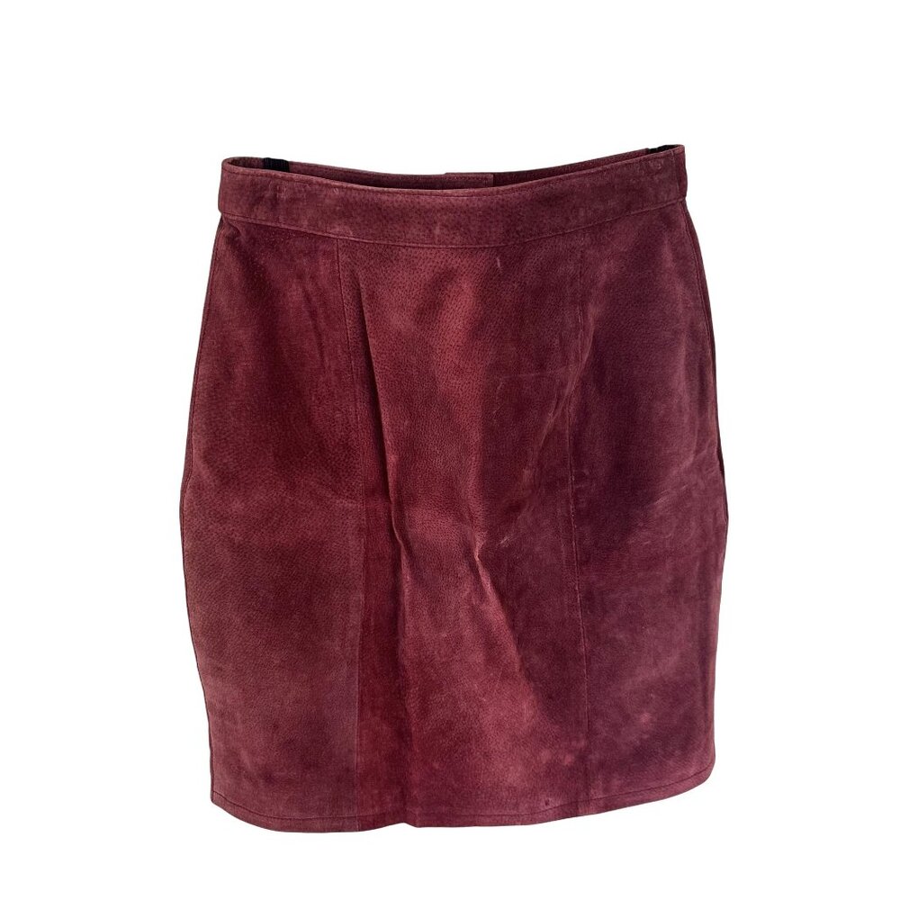 Vtg Womens Suede Mini Skirt Small Wine Red High Waisted 26 inch Rock Star